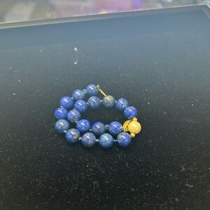 14kt Yellow Gold Lapis & Pearl Beaded Bracelet